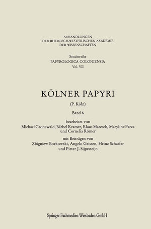 Buchcover Kölner Papyri | Michael Gronewald | EAN 9783531099231 | ISBN 3-531-09923-X | ISBN 978-3-531-09923-1