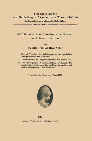 Buchcover Morphologische und anatomische Studien an höheren Pflanzen | W. Troll | EAN 9783540014225 | ISBN 3-540-01422-5 | ISBN 978-3-540-01422-5