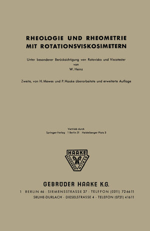 Buchcover Rheologie und Rheometrie mit Rotationsviskosimetern  | EAN 9783540033943 | ISBN 3-540-03394-7 | ISBN 978-3-540-03394-3