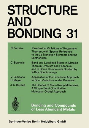 Buchcover Bonding and Compounds of Less Abundant Metals | R. Ferreira | EAN 9783540079644 | ISBN 3-540-07964-5 | ISBN 978-3-540-07964-4