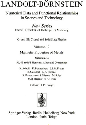 Buchcover 3d, 4d, and 5d Elements, Alloys and Compounds / 3d-, 4d- und 5d-Elemente, Legierungen und Verbindungen | K. Adachi | EAN 9783540159049 | ISBN 3-540-15904-5 | ISBN 978-3-540-15904-9