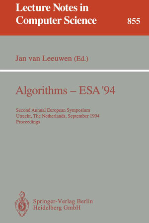 Buchcover Algorithms - ESA '94 | EAN 9783540487944 | ISBN 3-540-48794-8 | ISBN 978-3-540-48794-4