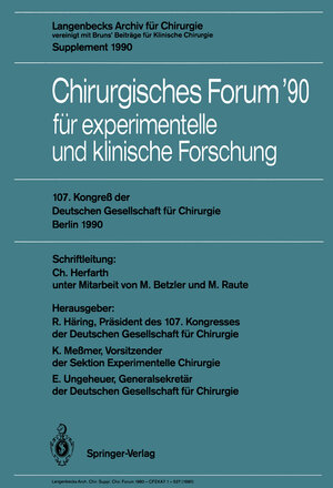 Buchcover 107. Kongreß der Deutschen Gesellschaft für Chirurgie Berlin, 17.–21. April 1990  | EAN 9783540523925 | ISBN 3-540-52392-8 | ISBN 978-3-540-52392-5