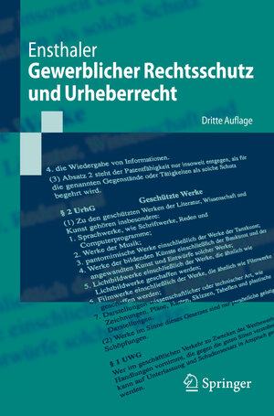 Buchcover Gewerblicher Rechtsschutz und Urheberrecht | Jürgen Ensthaler | EAN 9783540899969 | ISBN 3-540-89996-0 | ISBN 978-3-540-89996-9