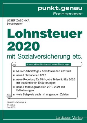 Buchcover Lohnsteuer 2020 | Zaschka Josef | EAN 9783543032004 | ISBN 3-543-03200-3 | ISBN 978-3-543-03200-4
