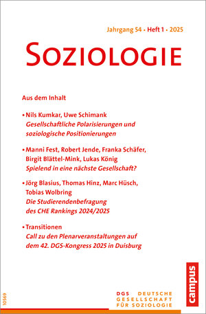 Buchcover Soziologie 1/2025 | EAN 9783593520735 | ISBN 3-593-52073-7 | ISBN 978-3-593-52073-5