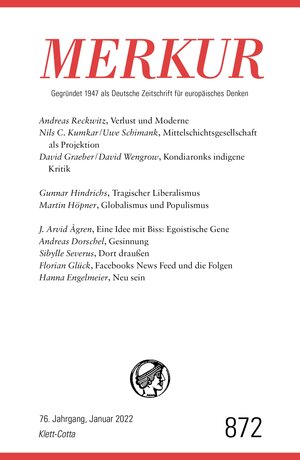 Buchcover MERKUR Gegründet 1947 als Deutsche Zeitschrift für europäisches Denken - 1/2022  | EAN 9783608118971 | ISBN 3-608-11897-7 | ISBN 978-3-608-11897-1