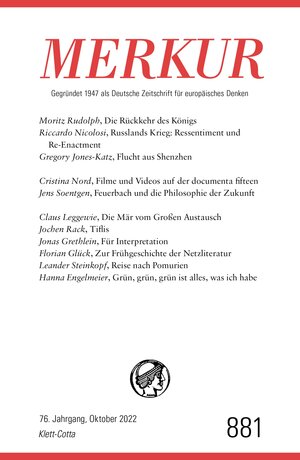 Buchcover MERKUR Gegründet 1947 als Deutsche Zeitschrift für europäisches Denken - 10/2022  | EAN 9783608119060 | ISBN 3-608-11906-X | ISBN 978-3-608-11906-0