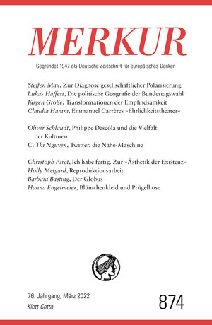 Buchcover MERKUR Gegründet 1947 als Deutsche Zeitschrift für europäisches Denken - 3/2022  | EAN 9783608975147 | ISBN 3-608-97514-4 | ISBN 978-3-608-97514-7