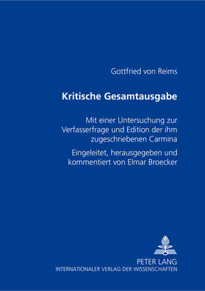 Buchcover Kritische Gesamtausgabe | Elmar Broecker | EAN 9783631389027 | ISBN 3-631-38902-7 | ISBN 978-3-631-38902-7