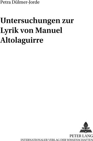 Untersuchungen zur Lyrik von Manuel Altolaguirre