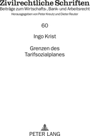 Buchcover Grenzen des Tarifsozialplanes | Ingo Krist | EAN 9783631600351 | ISBN 3-631-60035-6 | ISBN 978-3-631-60035-1