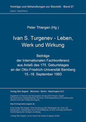 Buchcover Ivan S. Turgenev. Leben, Werk und Wirkung  | EAN 9783631744062 | ISBN 3-631-74406-4 | ISBN 978-3-631-74406-2