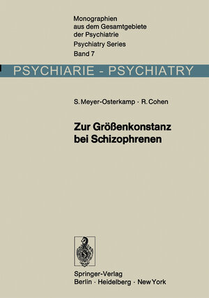 Buchcover Zur Größenkonstanz bei Schizophrenen | Susanne Meyer-Osterkamp | EAN 9783642481895 | ISBN 3-642-48189-2 | ISBN 978-3-642-48189-5