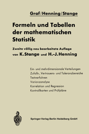 Buchcover Formeln und Tabellen der mathematischen Statistik | NA Graf | EAN 9783642493768 | ISBN 3-642-49376-9 | ISBN 978-3-642-49376-8