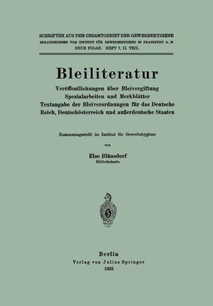 Buchcover Bleiliteratur | Else Blänsdorf | EAN 9783642505362 | ISBN 3-642-50536-8 | ISBN 978-3-642-50536-2