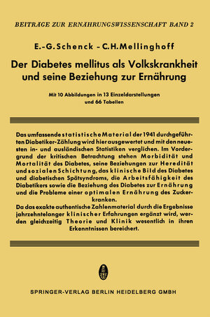 Buchcover Der Diabetes Mellitus als Volkskrankheit und seine Beziehung zur Ernährung | E.-G. Schenk | EAN 9783642861239 | ISBN 3-642-86123-7 | ISBN 978-3-642-86123-9