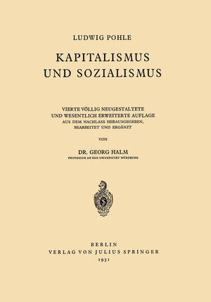 Buchcover Kapitalismus und Sozialismus | Ludwig Pohle | EAN 9783642893209 | ISBN 3-642-89320-1 | ISBN 978-3-642-89320-9