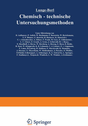 Buchcover Lunge-Berl Chemisch-technische Untersuchungsmethoden | Berl Lunge | EAN 9783642908408 | ISBN 3-642-90840-3 | ISBN 978-3-642-90840-8