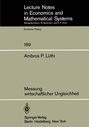 Buchcover Messung wirtschaftlicher Ungleichheit | A.P. Lüthi | EAN 9783642953873 | ISBN 3-642-95387-5 | ISBN 978-3-642-95387-3