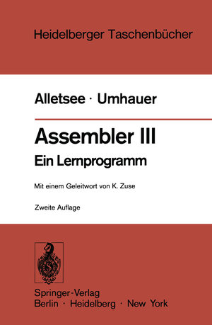 Buchcover Assembler III | Rainer Alletsee | EAN 9783642963674 | ISBN 3-642-96367-6 | ISBN 978-3-642-96367-4