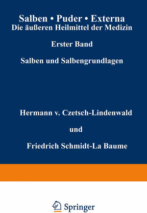 Buchcover Salben · Puder · Externa. Die äußeren Heilmittel der Medizin | Hermann v. Czetsch-Lindenwald | EAN 9783642987335 | ISBN 3-642-98733-8 | ISBN 978-3-642-98733-5