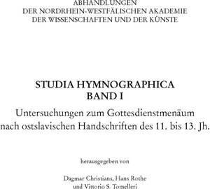 Buchcover Studia Hymnographica Band I  | EAN 9783657793563 | ISBN 3-657-79356-9 | ISBN 978-3-657-79356-3