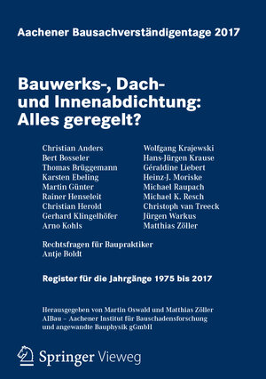 Buchcover Aachener Bausachverständigentage 2017  | EAN 9783658183691 | ISBN 3-658-18369-1 | ISBN 978-3-658-18369-1