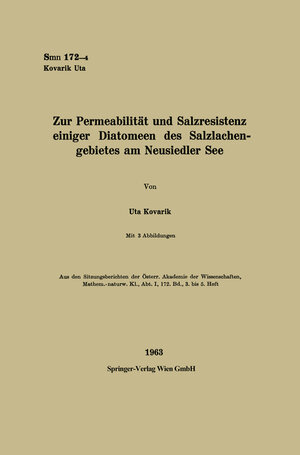 Buchcover Zur Permeabilität und Salzresistenz einiger Diatomeen des Salzlachengebietes am Neusiedler See | Uta Kovarik | EAN 9783662227053 | ISBN 3-662-22705-3 | ISBN 978-3-662-22705-3