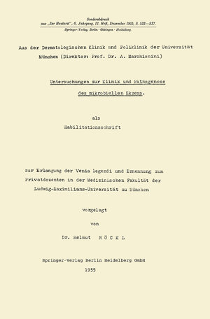 Buchcover Untersuchungen zur Klinik und Pathogenese des mikrobiellen Ekzems | Helmut Röckl | EAN 9783662228487 | ISBN 3-662-22848-3 | ISBN 978-3-662-22848-7