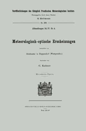Buchcover Meteorologisch-optische Erscheinungen | Carl Kassner | EAN 9783662232910 | ISBN 3-662-23291-X | ISBN 978-3-662-23291-0