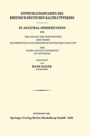 Buchcover Entwicklungsstadien des Rheinisch-Deutschen Kaltblutpferdes | Hans Sauer | EAN 9783662237458 | ISBN 3-662-23745-8 | ISBN 978-3-662-23745-8