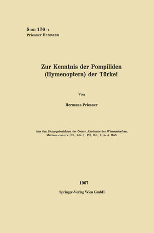 Buchcover Zur Kenntnis der Pompilidien (Hymenoptera) der Türkei | Hermann Priesner | EAN 9783662246412 | ISBN 3-662-24641-4 | ISBN 978-3-662-24641-2
