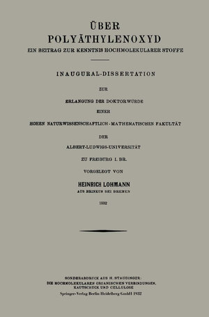 Buchcover Über Polyäthylenoxyd | Heinrich Lohmann | EAN 9783662280584 | ISBN 3-662-28058-2 | ISBN 978-3-662-28058-4