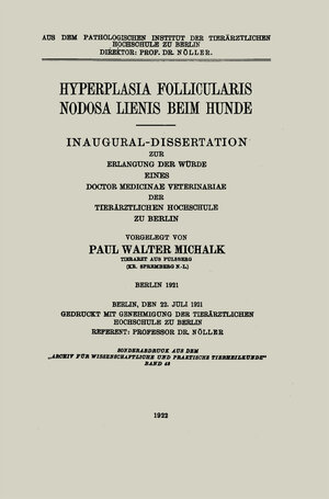 Buchcover Hyperplasia Follicularis Nodosa Lienis beim Hunde | Paul Walter Michalk | EAN 9783662285978 | ISBN 3-662-28597-5 | ISBN 978-3-662-28597-8