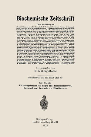 Buchcover Fütterungsversuch an Ziegen mit Ammoniumacetat, Harnstoff und Hornmehl als Eiweißersatz | Ernst Paasch | EAN 9783662287156 | ISBN 3-662-28715-3 | ISBN 978-3-662-28715-6
