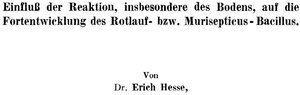 Buchcover Einfluß der Reaktion, insbesondere des Bodens, auf die Fortentwicklung des Rotlauf- bzw. Murisepticus — Bacillus | Erich Hesse | EAN 9783662288337 | ISBN 3-662-28833-8 | ISBN 978-3-662-28833-7