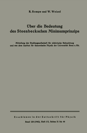 Buchcover Über die Bedeutung des Steenbeckschen Minimumprinzips | Robert Rompe | EAN 9783662296158 | ISBN 3-662-29615-2 | ISBN 978-3-662-29615-8