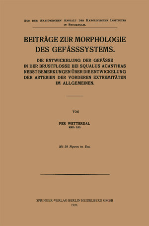 Buchcover Beiträge zur Morphologie des Gefässsystems | Per Wetterdal | EAN 9783662298923 | ISBN 3-662-29892-9 | ISBN 978-3-662-29892-3