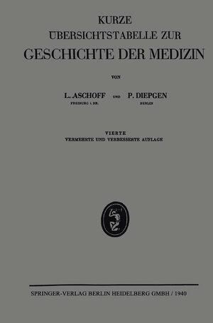 Buchcover Kurze Übersichtstabelle Zur Geschichte der Medizin | Ludwig Aschoff | EAN 9783662299647 | ISBN 3-662-29964-X | ISBN 978-3-662-29964-7