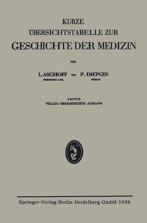 Buchcover Kurze Übersichtstabelle zur Geschichte der Medizin | Ludwig Aschoff | EAN 9783662299654 | ISBN 3-662-29965-8 | ISBN 978-3-662-29965-4