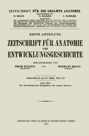 Buchcover Der Grenzstrang des Sympathicus bei einigen Sauriern | August Hirt | EAN 9783662300282 | ISBN 3-662-30028-1 | ISBN 978-3-662-30028-2