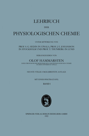 Buchcover Lehrbuch der Physiologischen Chemie | Olof Hammarsten | EAN 9783662333549 | ISBN 3-662-33354-6 | ISBN 978-3-662-33354-9