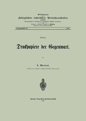 Buchcover Ueber Druckpapiere der Gegenwart | A. Martens | EAN 9783662338247 | ISBN 3-662-33824-6 | ISBN 978-3-662-33824-7