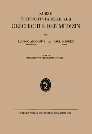 Buchcover Kurze Übersichtstabelle zur Geschichte der Medizin | Ludwig Aschoff | EAN 9783662409688 | ISBN 3-662-40968-2 | ISBN 978-3-662-40968-8