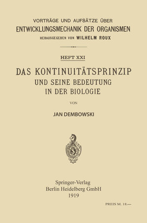 Buchcover Das Kontinuitätsprinzip und seine Bedeutung in der Biologie | Jan Dembowski | EAN 9783662420638 | ISBN 3-662-42063-5 | ISBN 978-3-662-42063-8