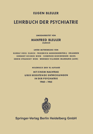 Buchcover Lehrbuch der Psychiatrie | Eugen Bleuler | EAN 9783662428726 | ISBN 3-662-42872-5 | ISBN 978-3-662-42872-6