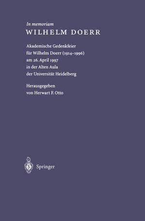 Buchcover In memoriam WILHELM DOERR | Wilhelm Doerr | EAN 9783662428931 | ISBN 3-662-42893-8 | ISBN 978-3-662-42893-1