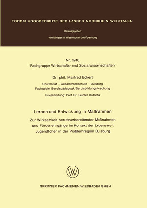 Buchcover Lernen und Entwicklung in Maßnahmen | Manfred Eckert | EAN 9783663018438 | ISBN 3-663-01843-1 | ISBN 978-3-663-01843-8