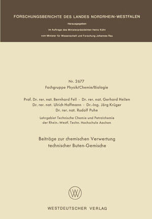 Buchcover Beiträge zur chemischen Verwertung technischer Buten-Gemische | Bernhard Fell | EAN 9783663018599 | ISBN 3-663-01859-8 | ISBN 978-3-663-01859-9